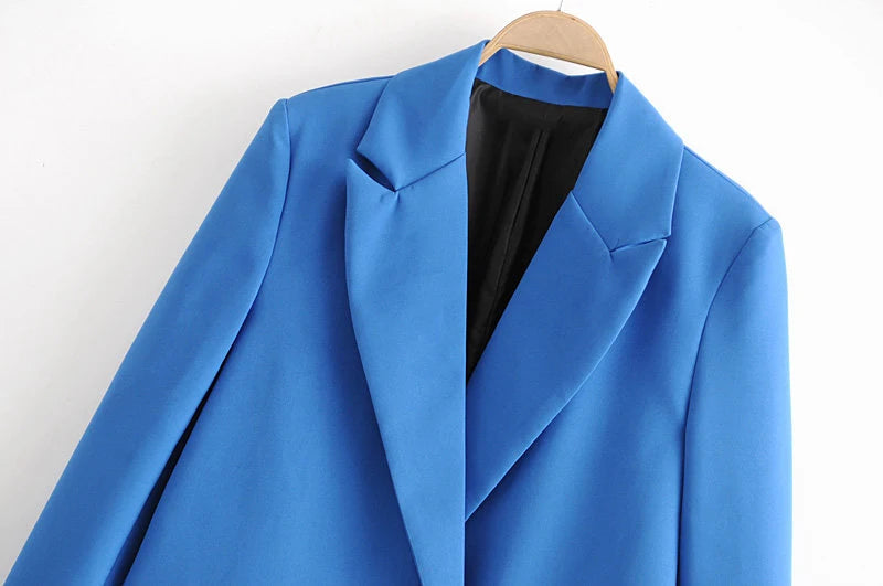 TRZA Women Chic Office Lady Double Breasted Blazer Vintage Coat Fashion Notched Collar Long Sleeve Ladies Outerwear Stylish Tops