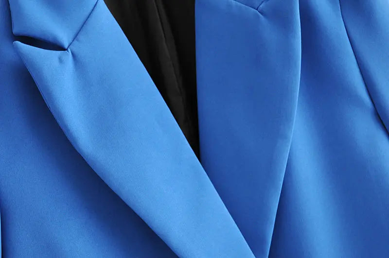 TRZA Women Chic Office Lady Double Breasted Blazer Vintage Coat Fashion Notched Collar Long Sleeve Ladies Outerwear Stylish Tops