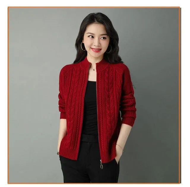 2025 Half High Collar Zipper Knitted Cardigan Jacket Women fall New korean Style long Sleeve Cardigans Thicken Sweater Coat