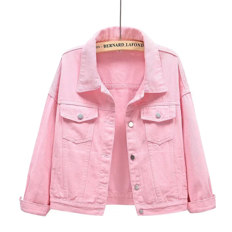 Yellow Women's Long Sleeve Jacket, Single Breasted Lapel Denim Jacket, Fashion Women's Tops Jacket Blue White Women's Coat