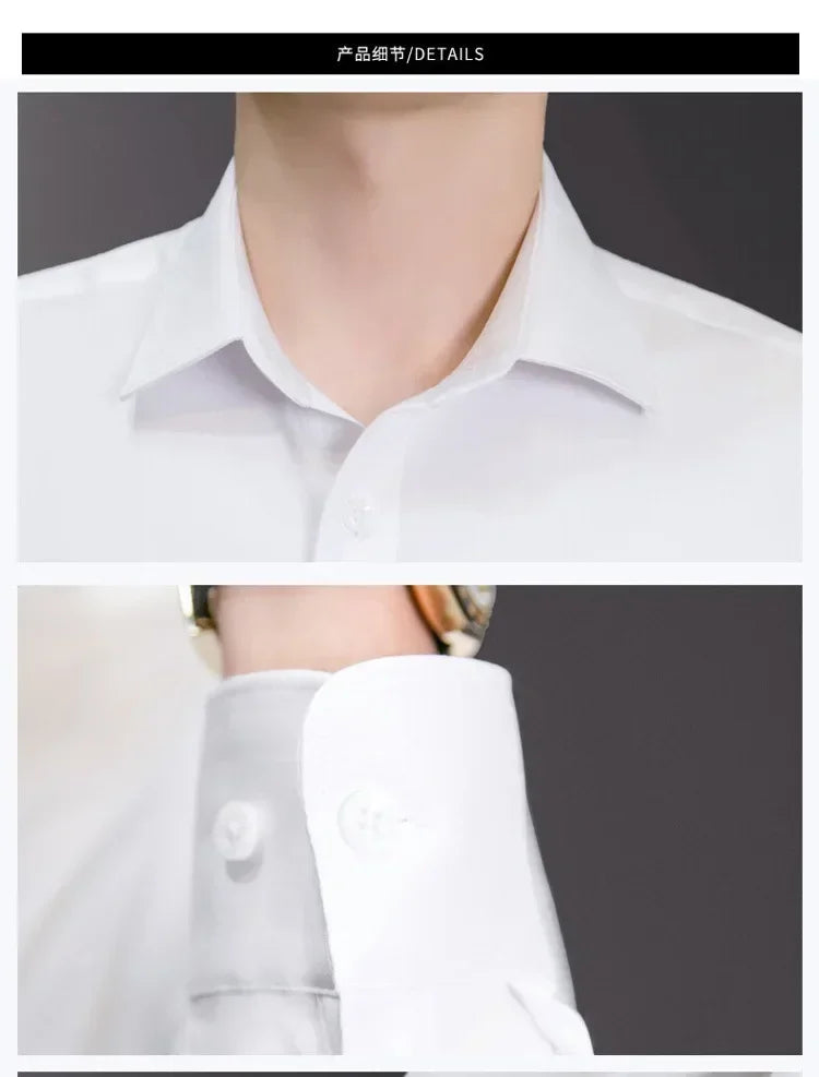 New Plus Size 8XL Men Solid Color Business Shirt Long Sleeve Shirt Fashion Classic Basic Casual Slim White Spring Autumn