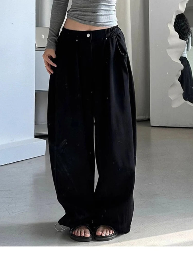 American Vintage Sweatpants Women Simple Classic Stretch High Waist Trousers Loos Lazy Jazz Hip Hop Dance Wide Leg Pants