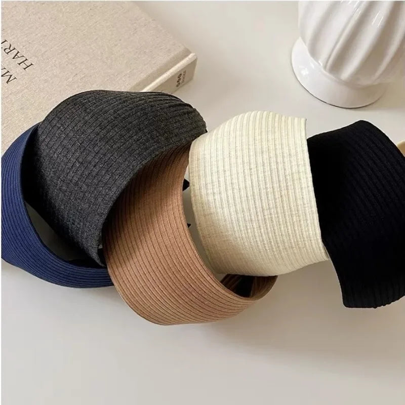 New Soft Wide Knitting Cotton Hairbands for Women Girls Korean Neutral Solid Turban with Teeth Head Band Headwear Accessories