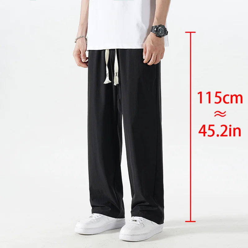 Extra Long 120cm Lce Silk Men's Pants Summer Thin 190 Tall Straight Leg Pants Men's Extended 115 Large Men's Pants