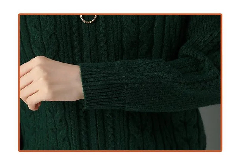 2025 Half High Collar Zipper Knitted Cardigan Jacket Women fall New korean Style long Sleeve Cardigans Thicken Sweater Coat