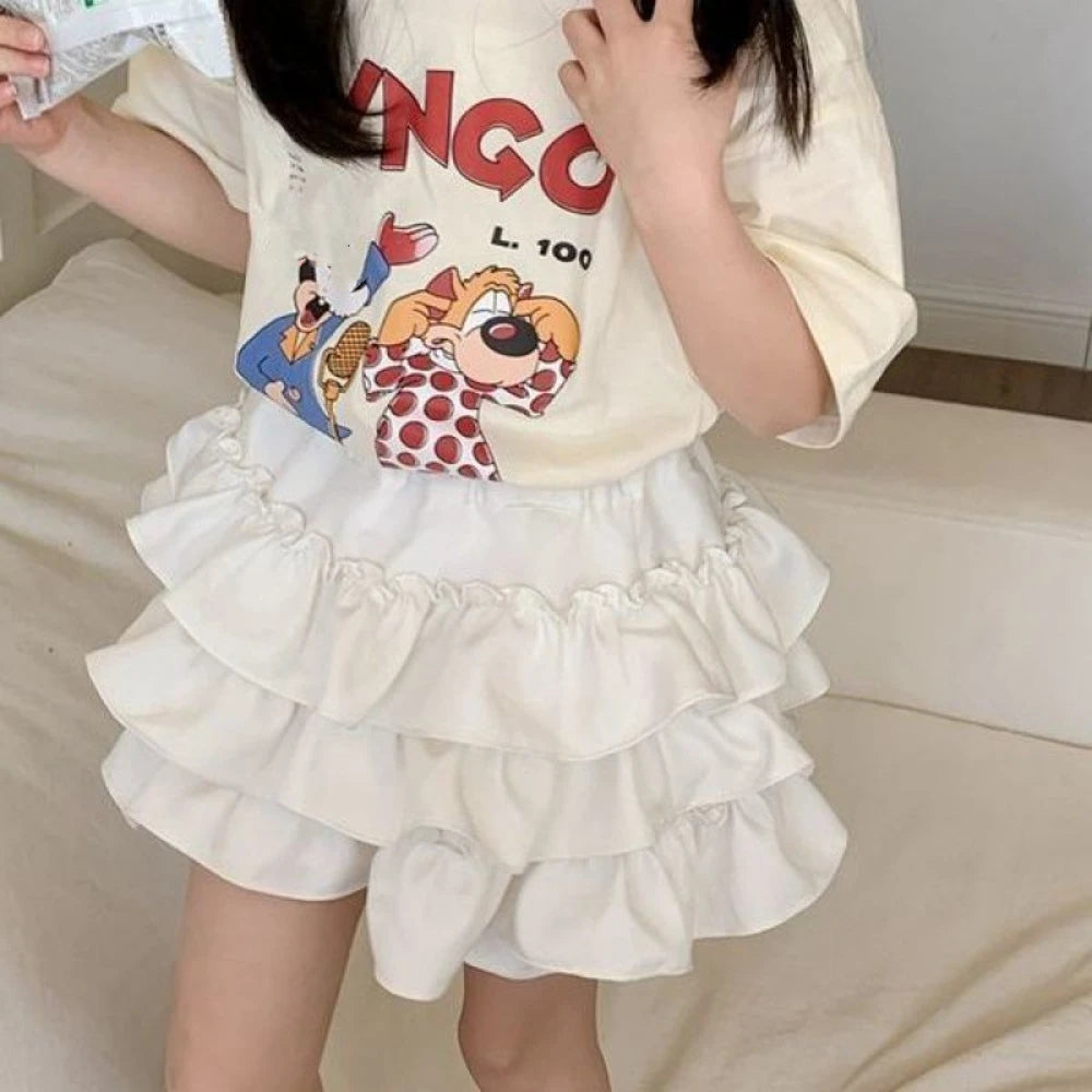 Casual Korean Style Girl's Half Body Skirt Summer Cute Bow Flower Bud Skirt Cake Skirts Sweet Children's Short Skirt Daily