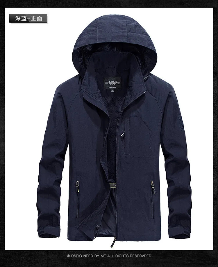 ARC Outdoor Men's, Fishing, Mountain Climbing, Traveling, Solid Color, Skiing, Camping, Waterproof and Breathable Hooded Jacket