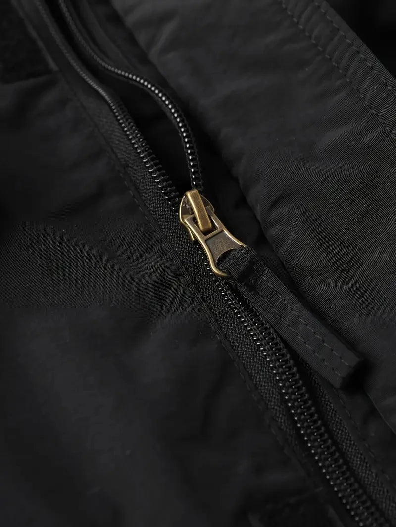 Detachable windproof sleeved hooded jacket suitable for outdoor activities men's casual waterproof multi pocket jacket vest