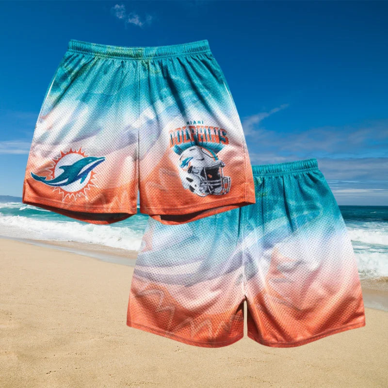 Men Women Kids Athleisure Shorts Miami Dolphins Helmet Fanimation Retro Shorts Breathable Quick Dry Elastic Loose Beach Shorts
