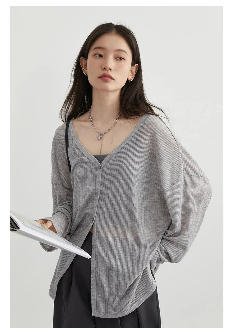 Women's Lightweight V-Neck Long Sleeve Cardigan Top, Sun Protection Spring Summer Autumn Jacket for Casual Daily Outwear