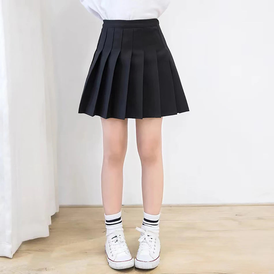 Teen Girl Summer Dress Kids Fashion Solid Color Pleated High Waist A-Line Skirt Children Casual Elastic Waist Mini Skirt Bottoms