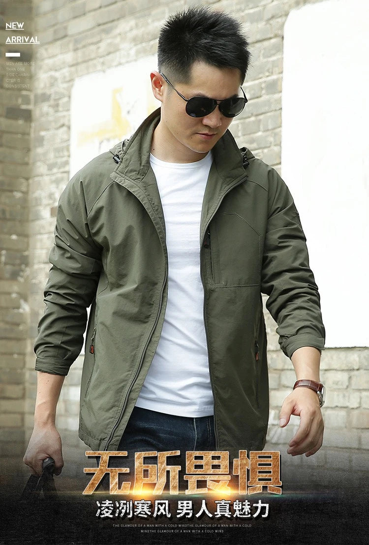 ARC Outdoor Men's, Fishing, Mountain Climbing, Traveling, Solid Color, Skiing, Camping, Waterproof and Breathable Hooded Jacket