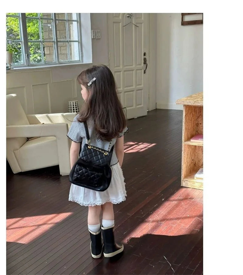 Girl Baby Thin Knit Ruffle Lace Short Sleeve T-shirts 2025 Summer New Girls Kids Bow Tops Sweet Cute Student Children Clothing