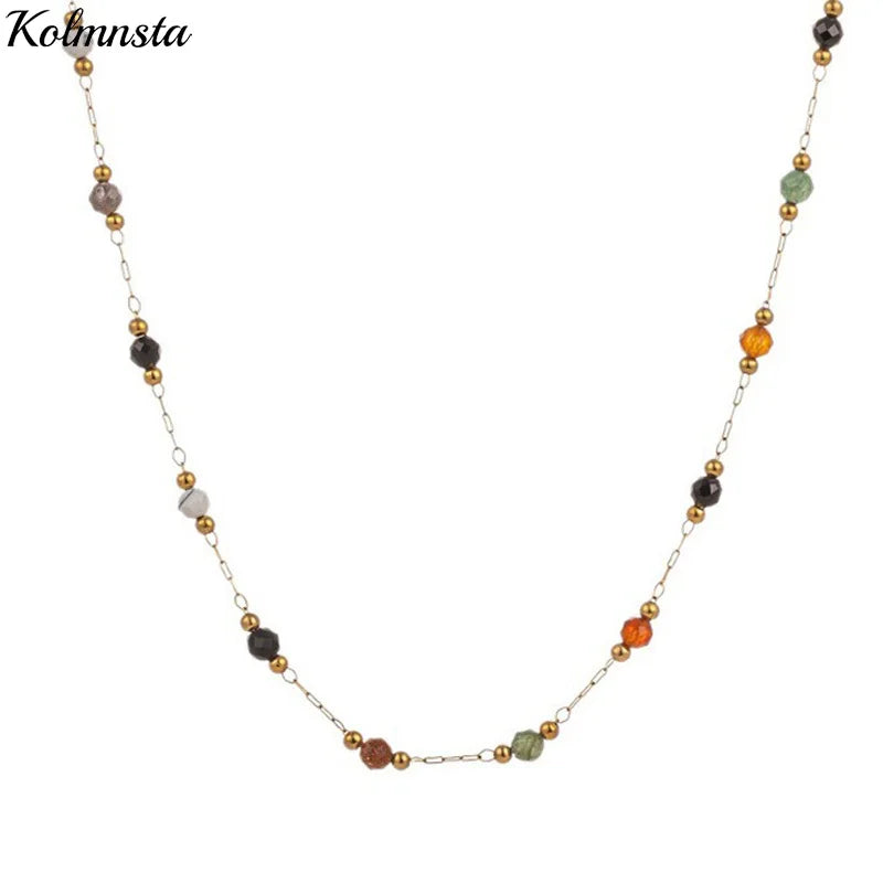 Kolmnsta Colorful Round Beads Necklace Charm Choker Bracelet Set For Women Girls Anniversary Birthday Party Gift Fashion Jewelry