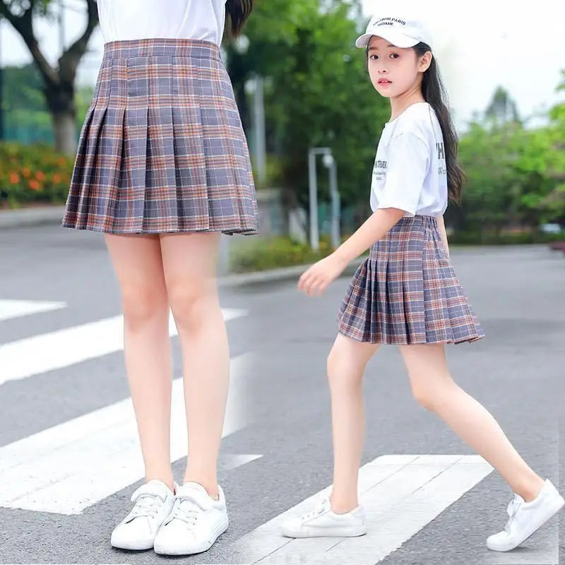 Girls Skirts spring Autumn Vintage Pleated Plaid Skirts School Teens Girl Spring Kids Skirt Children Clothing 2-14Yrs