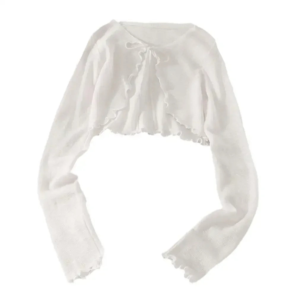 Summer Women Thin Sunscreen Cardigan Lace-up Knitwear Tops Female Korean Style Lantern Sleeve Short Coat Casual Sun Protected