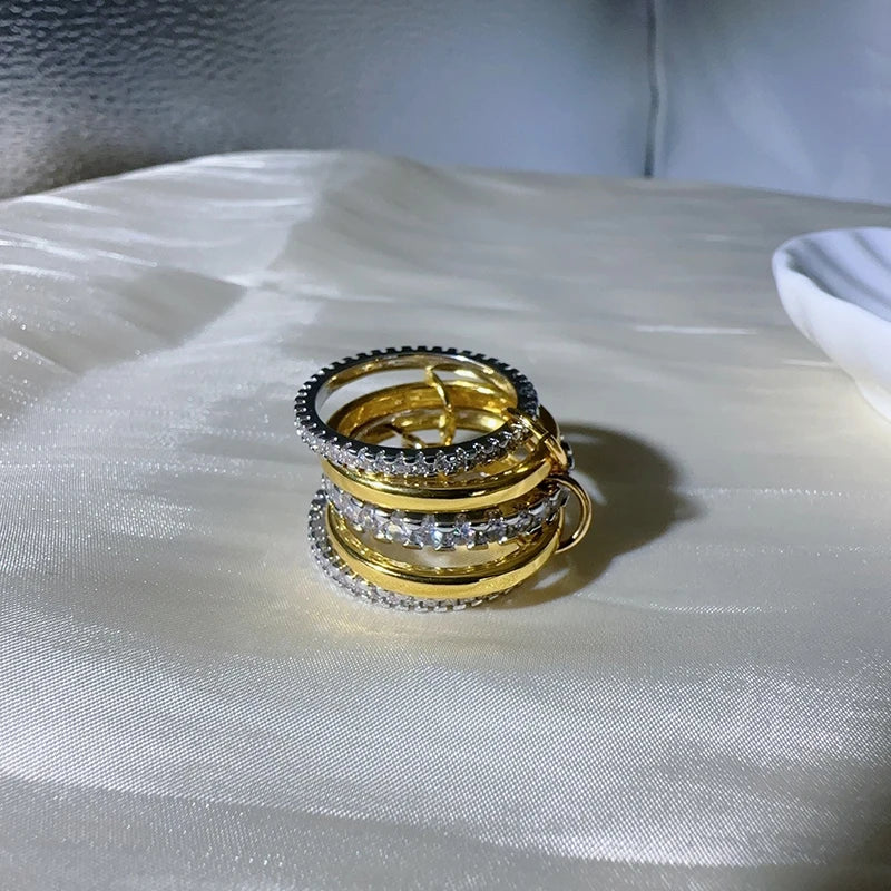 3 CZ Cubic Zirconia Ring Set Stackable Ring Silver Gold Stacking Rings Multi-Link Connected Statement Interlocking for Women