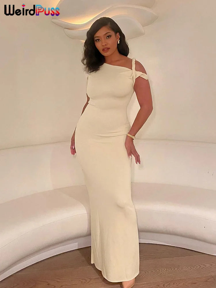 Weird Puss Bandage Dress Woman Summer Sexy Irregular Solid Sheath Chic Stretch Body-Shape Smooth Birthday Party Elegant Bodycon