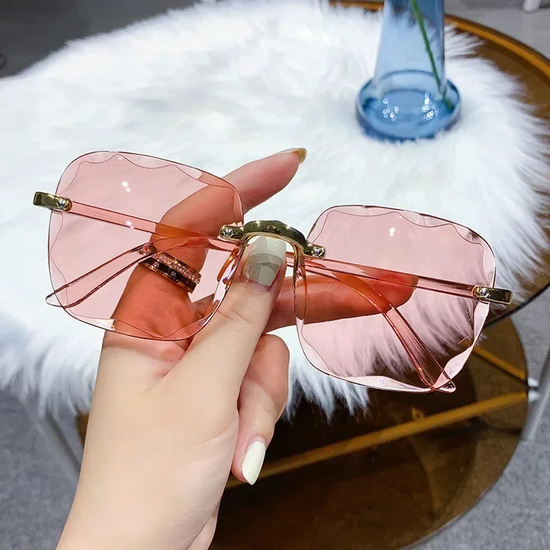 Classic Vintage Square Sunglasses Woman Gradient Mirror Frameless Sun Glasses Female Retro Fashion Rimless Sunglasses