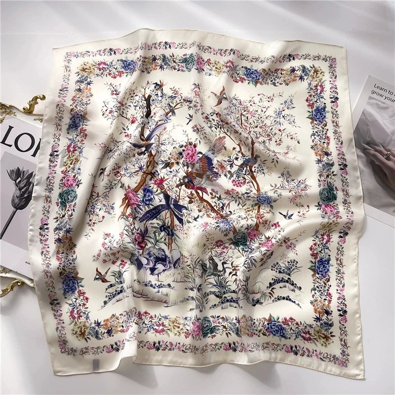 70cm New Fashion Square Scarf Women Floral Print Design Bandanas Lady Scarves Headband Handkerchief Hair Luxury Brand Wholesale
