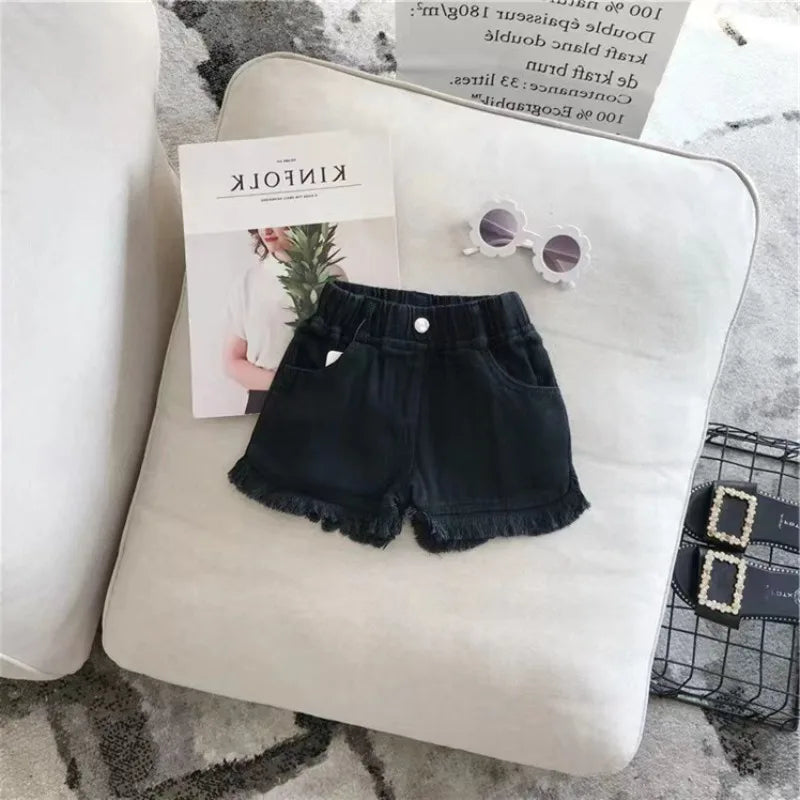 Children's Summer New Solid Color Korean Pants Girls Casual White Jeans Children Black Shorts Baby Hot Pants Kids Shorts