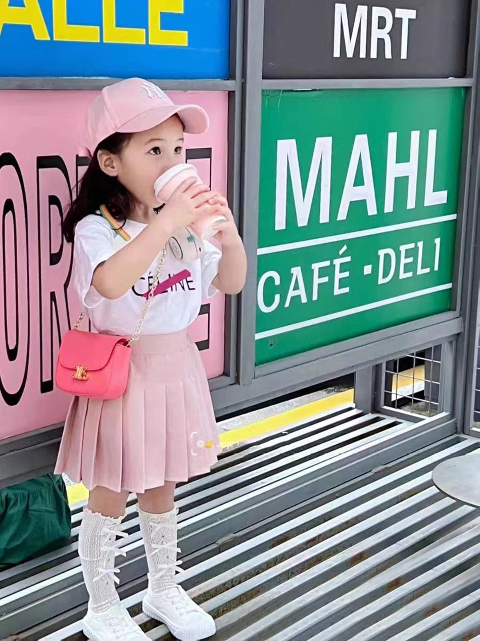 Teen Girl Summer Dress Kids Fashion Solid Color Pleated High Waist A-Line Skirt Children Casual Elastic Waist Mini Skirt Bottoms