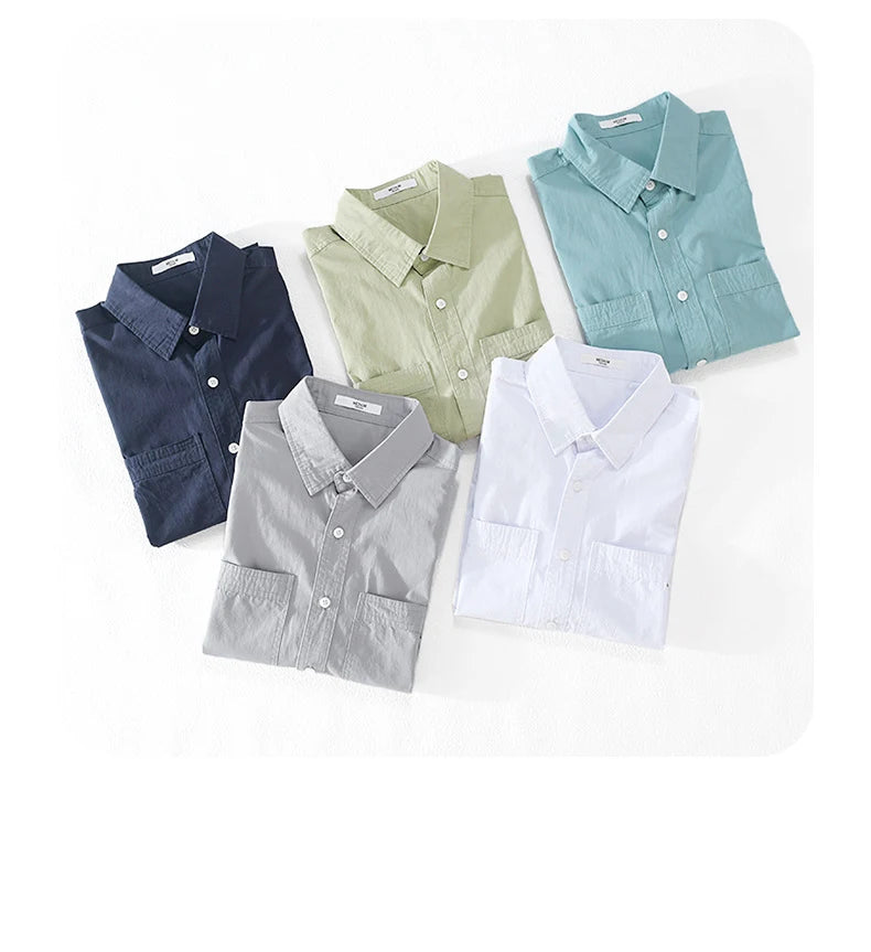 Summer Men's Casual Short Sleeve Comfortable Shirt 100% Cotton Sold Color Loose Simple Male Workwear Versatile Youth Fresh Shirt
