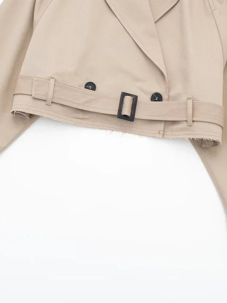 2025 Cropped Trench Coat with Belt - Vintage Double Breasted Spring Jacket for Women| Streetwear Outerwear