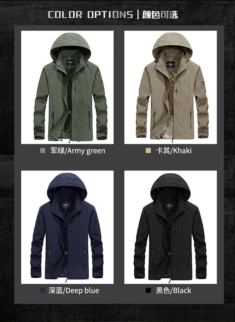 ARC Outdoor Men's, Fishing, Mountain Climbing, Traveling, Solid Color, Skiing, Camping, Waterproof and Breathable Hooded Jacket