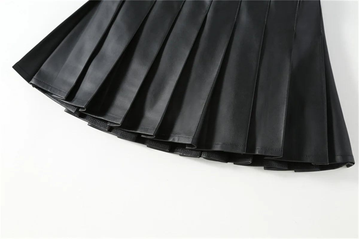 Girls Leather Skirt Four Seasons High Waist Black A-Line Pleated Skirt for Kids All-match Teen Children Skirt 2-15 Years Old