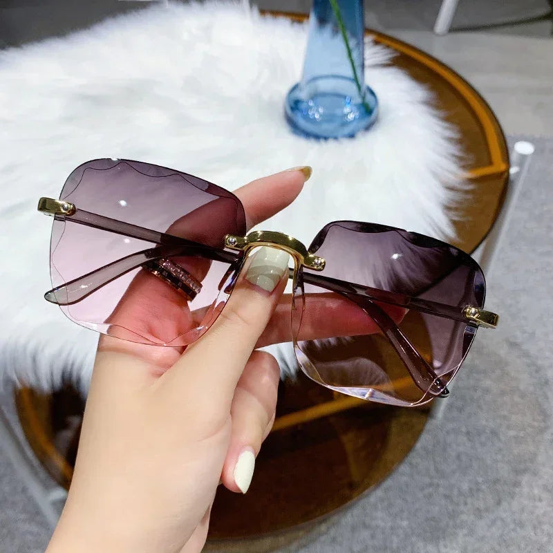Classic Vintage Square Sunglasses Woman Gradient Mirror Frameless Sun Glasses Female Retro Fashion Rimless Sunglasses