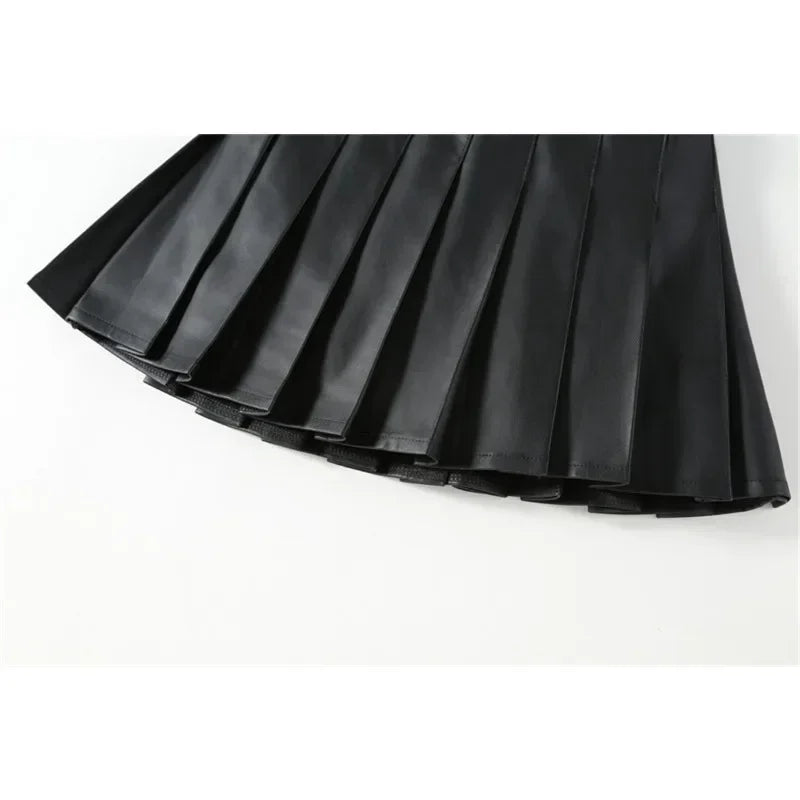 Girls Leather Skirt Four Seasons High Waist Black A-Line Pleated Skirt for Kids All-match Teen Children Skirt 2-15 Years Old