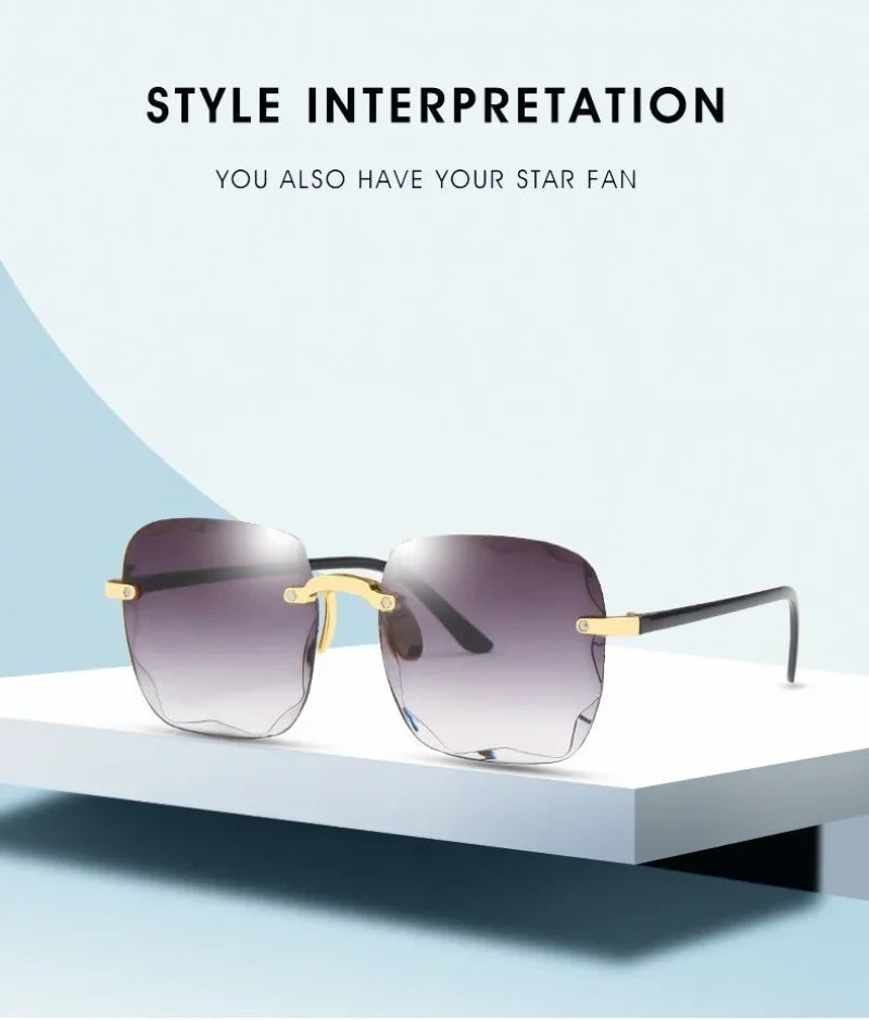 Classic Vintage Square Sunglasses Woman Gradient Mirror Frameless Sun Glasses Female Retro Fashion Rimless Sunglasses
