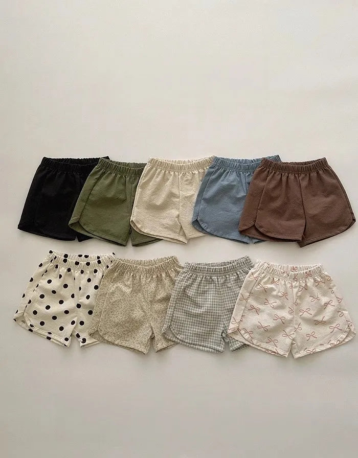 2025 Summer New Children Casual Shorts Cute Dot Plaid Floral Bow Girls Cotton Shorts Baby Boy Solid Shorts Fashion Kids Clothes