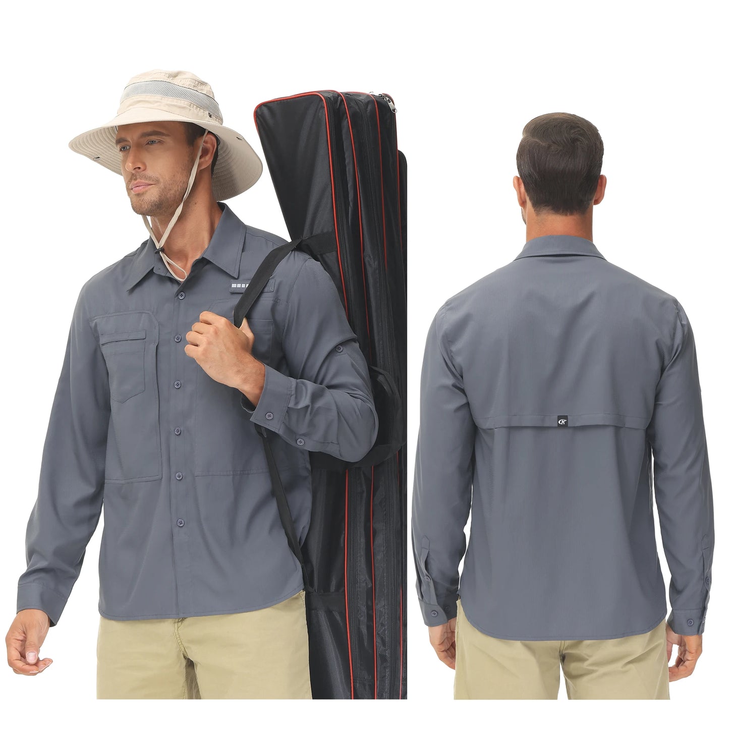 Men's UPF 50+ Casual Long Sleeve Fishing Shirts, Sun Protection Lightweight Breathable Button Down Fishing Shirt with Back Mesh