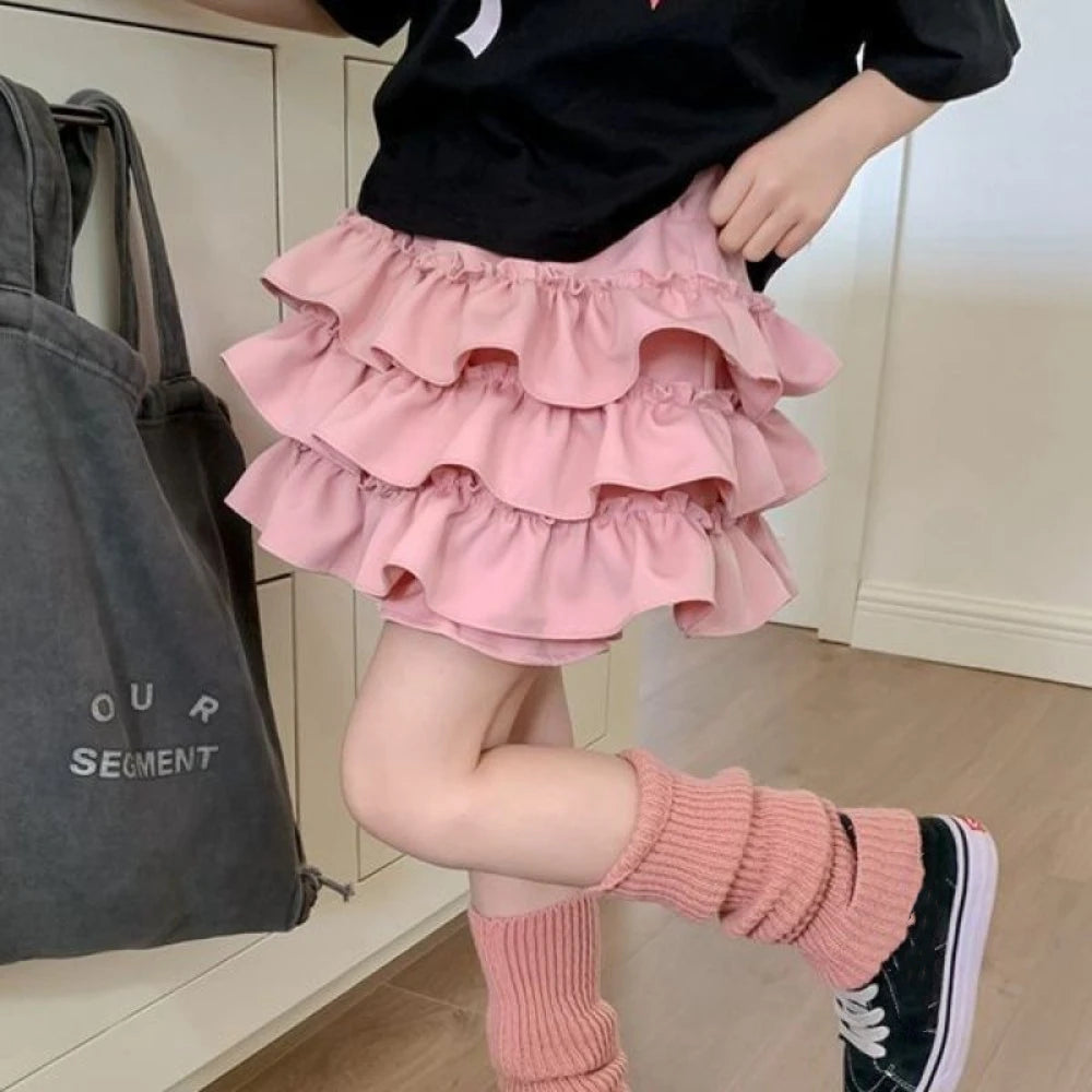 Casual Korean Style Girl's Half Body Skirt Summer Cute Bow Flower Bud Skirt Cake Skirts Sweet Children's Short Skirt Daily