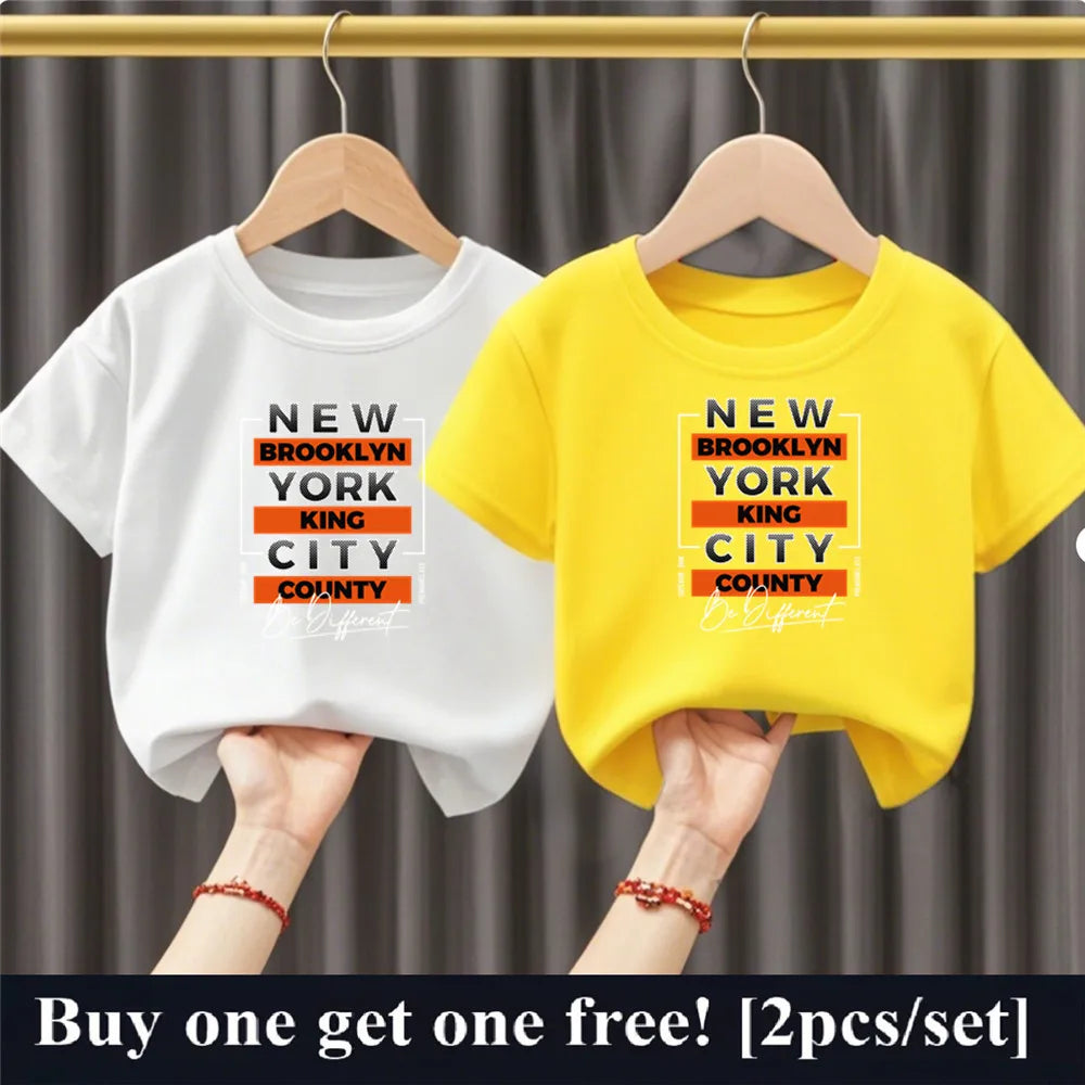2025 Fashion Boys Summer Cotton T-Shirt Set 2pcs Short Sleeve New York City Print Kids Tees Top