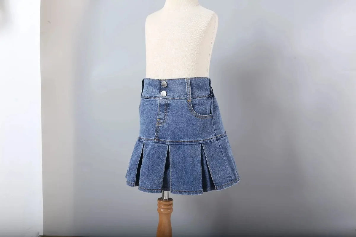 Baby Kids Denim Skirt Summer Fashion Casual All-match Blue A-line Skirt for Girls Elastic Waist Teen school Children Dance Skirt