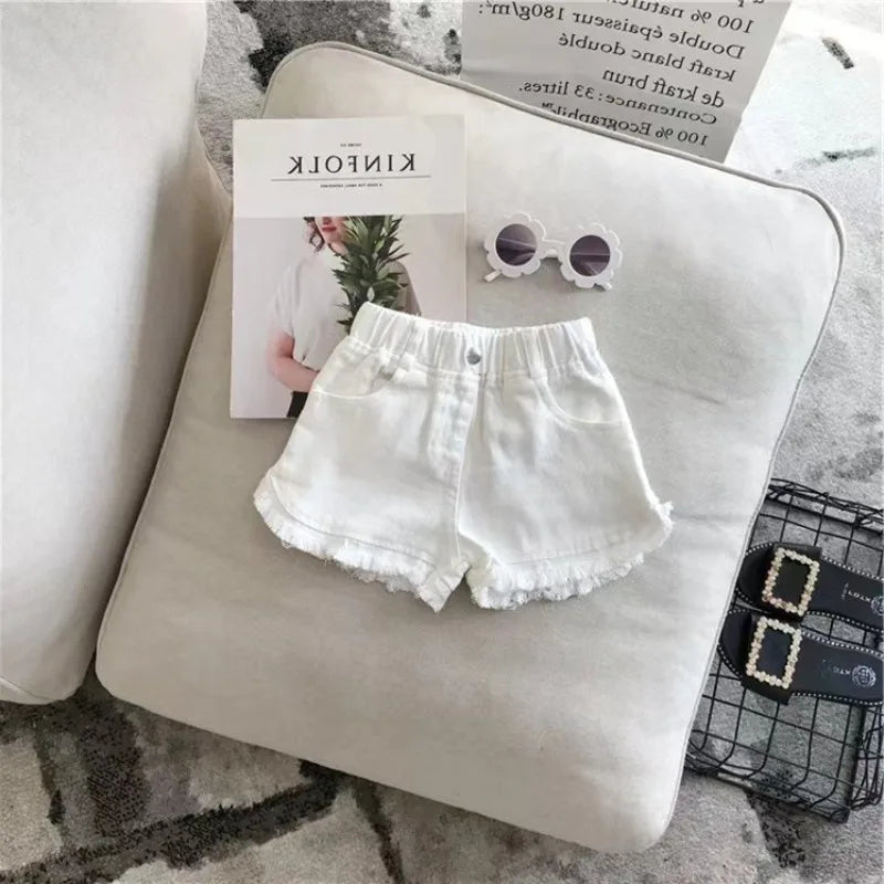 Children's Summer New Solid Color Korean Pants Girls Casual White Jeans Children Black Shorts Baby Hot Pants Kids Shorts