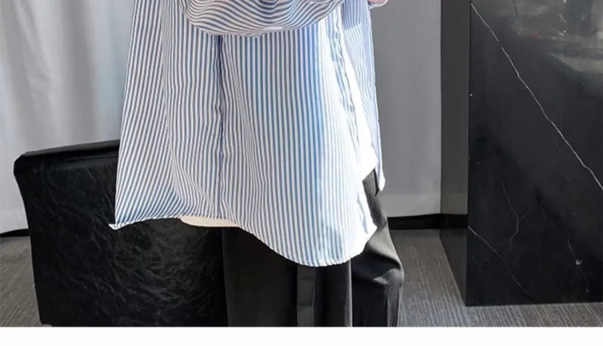 Japanese striped long-sleeved shirt boys simple trend literary fan lining clothes spring and autumn casual coat couple...