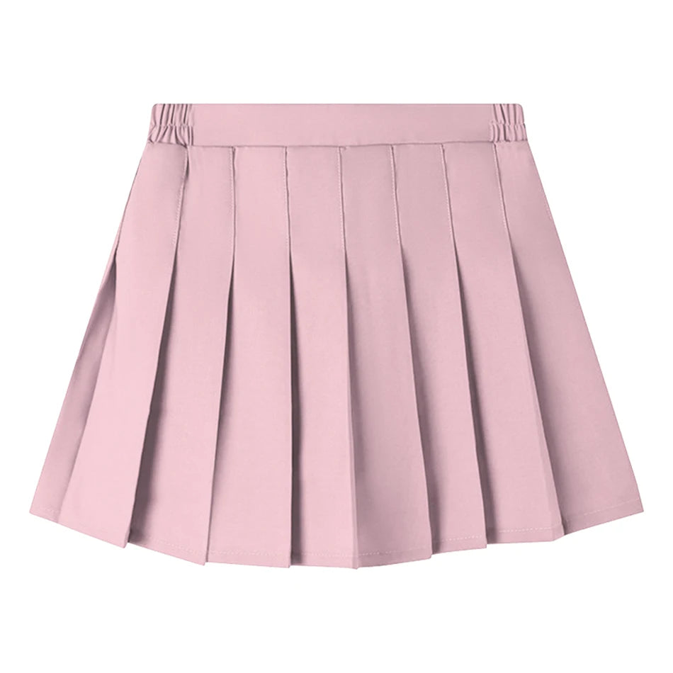 Teen Girl Summer Dress Kids Fashion Solid Color Pleated High Waist A-Line Skirt Children Casual Elastic Waist Mini Skirt Bottoms
