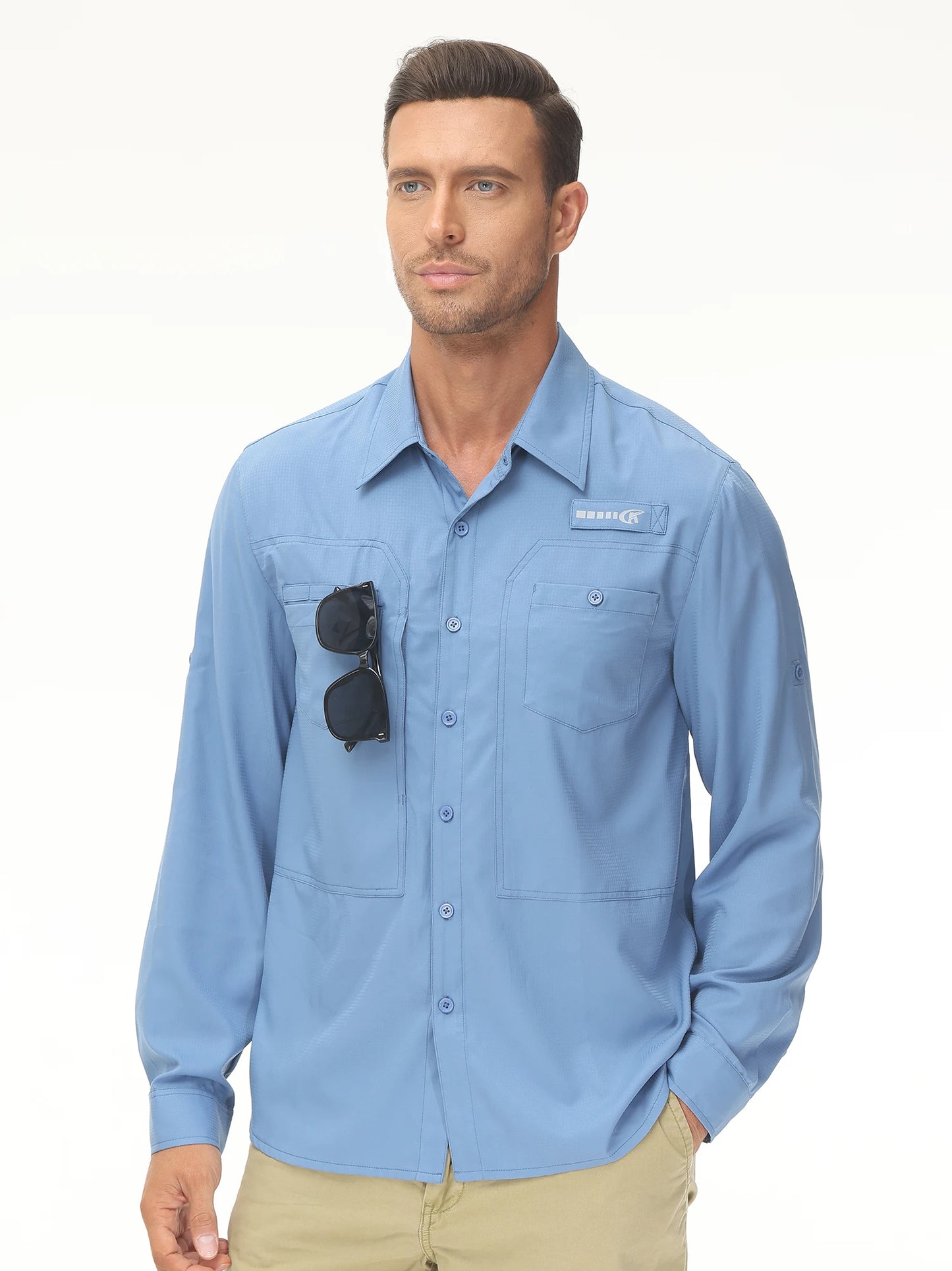 Men's UPF 50+ Casual Long Sleeve Fishing Shirts, Sun Protection Lightweight Breathable Button Down Fishing Shirt with Back Mesh