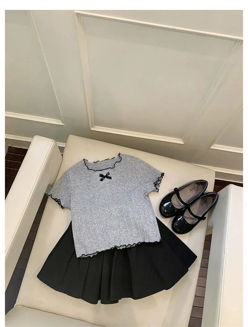 Girl Baby Thin Knit Ruffle Lace Short Sleeve T-shirts 2025 Summer New Girls Kids Bow Tops Sweet Cute Student Children Clothing