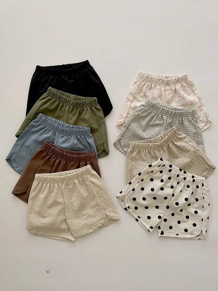 2025 Summer New Children Casual Shorts Cute Dot Plaid Floral Bow Girls Cotton Shorts Baby Boy Solid Shorts Fashion Kids Clothes