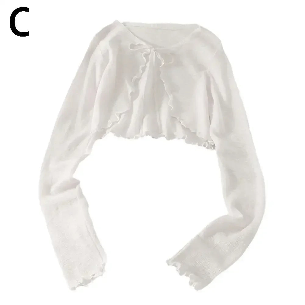 Summer Women Thin Sunscreen Cardigan Lace-up Knitwear Tops Female Korean Style Lantern Sleeve Short Coat Casual Sun Protected