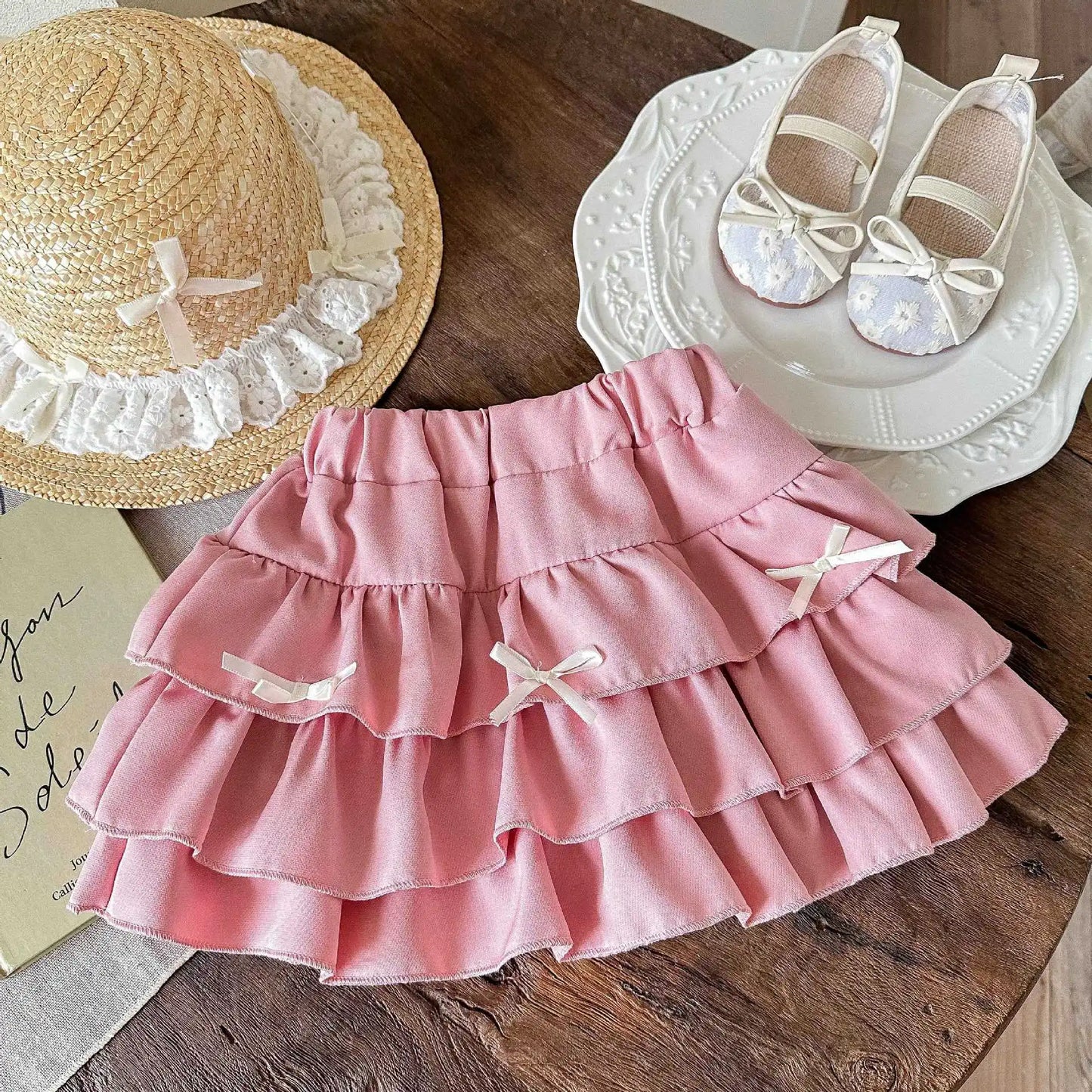 Korean Childrens Girls Short Skirt Summer Stylish Beautiful Plaid Kids Girls Half Skirt Lace Ruched Toddler Girls Cake Skirts