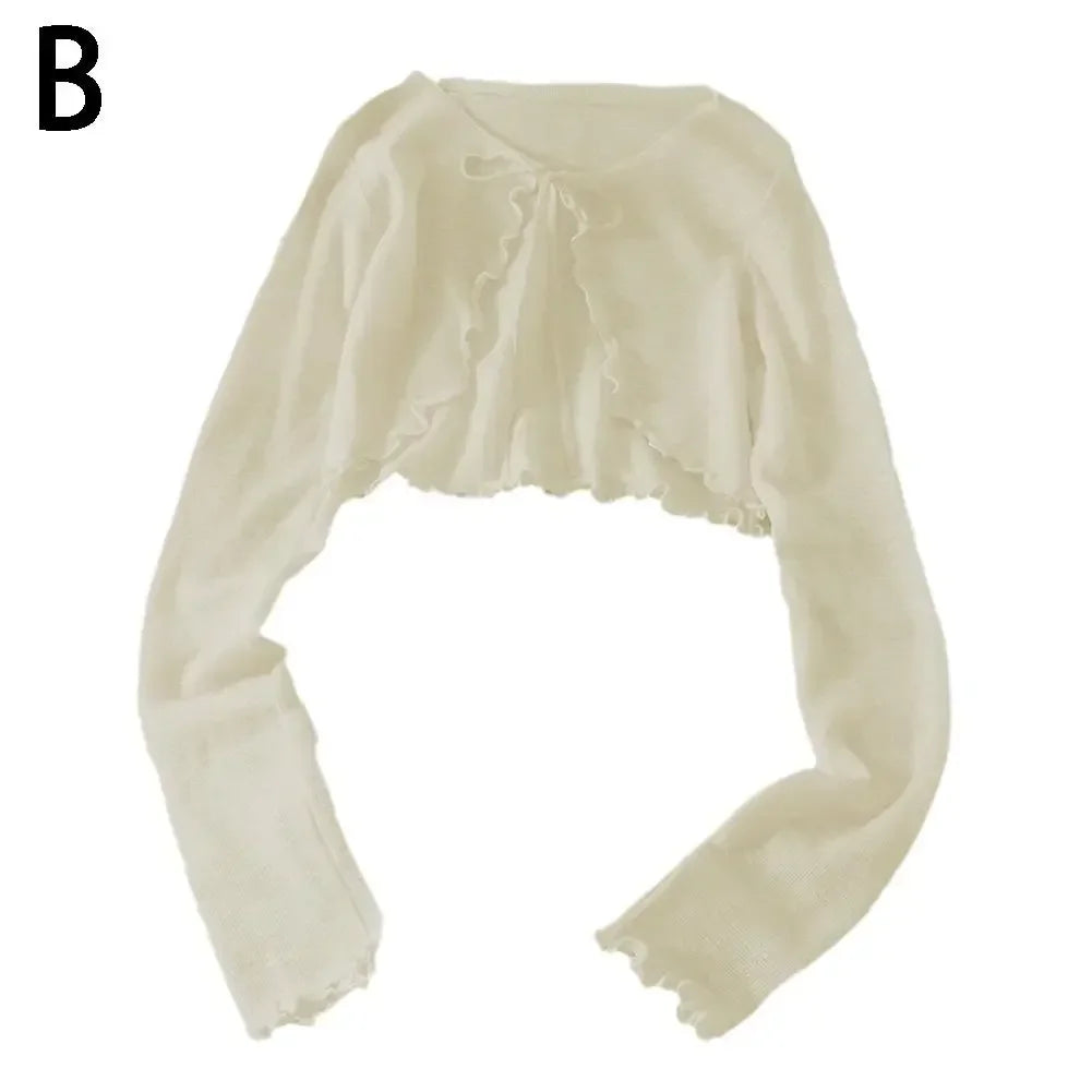 Summer Women Thin Sunscreen Cardigan Lace-up Knitwear Tops Female Korean Style Lantern Sleeve Short Coat Casual Sun Protected