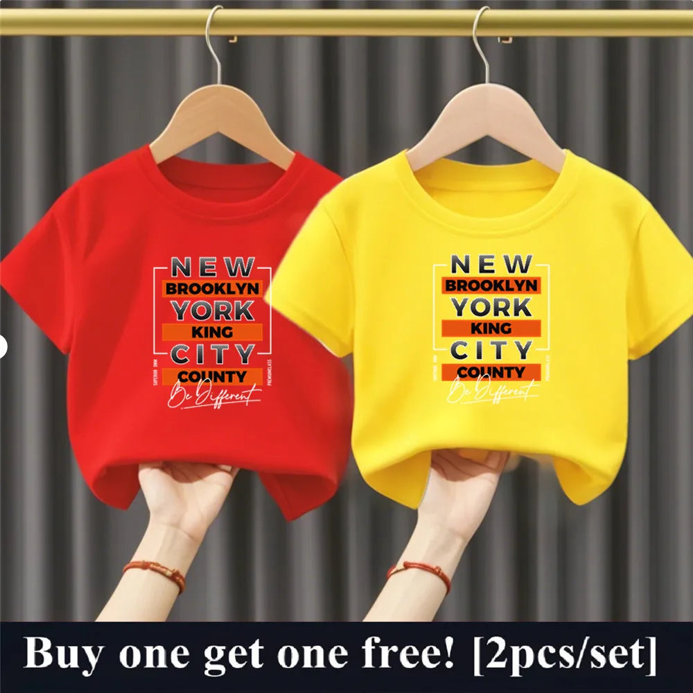 2025 Fashion Boys Summer Cotton T-Shirt Set 2pcs Short Sleeve New York City Print Kids Tees Top