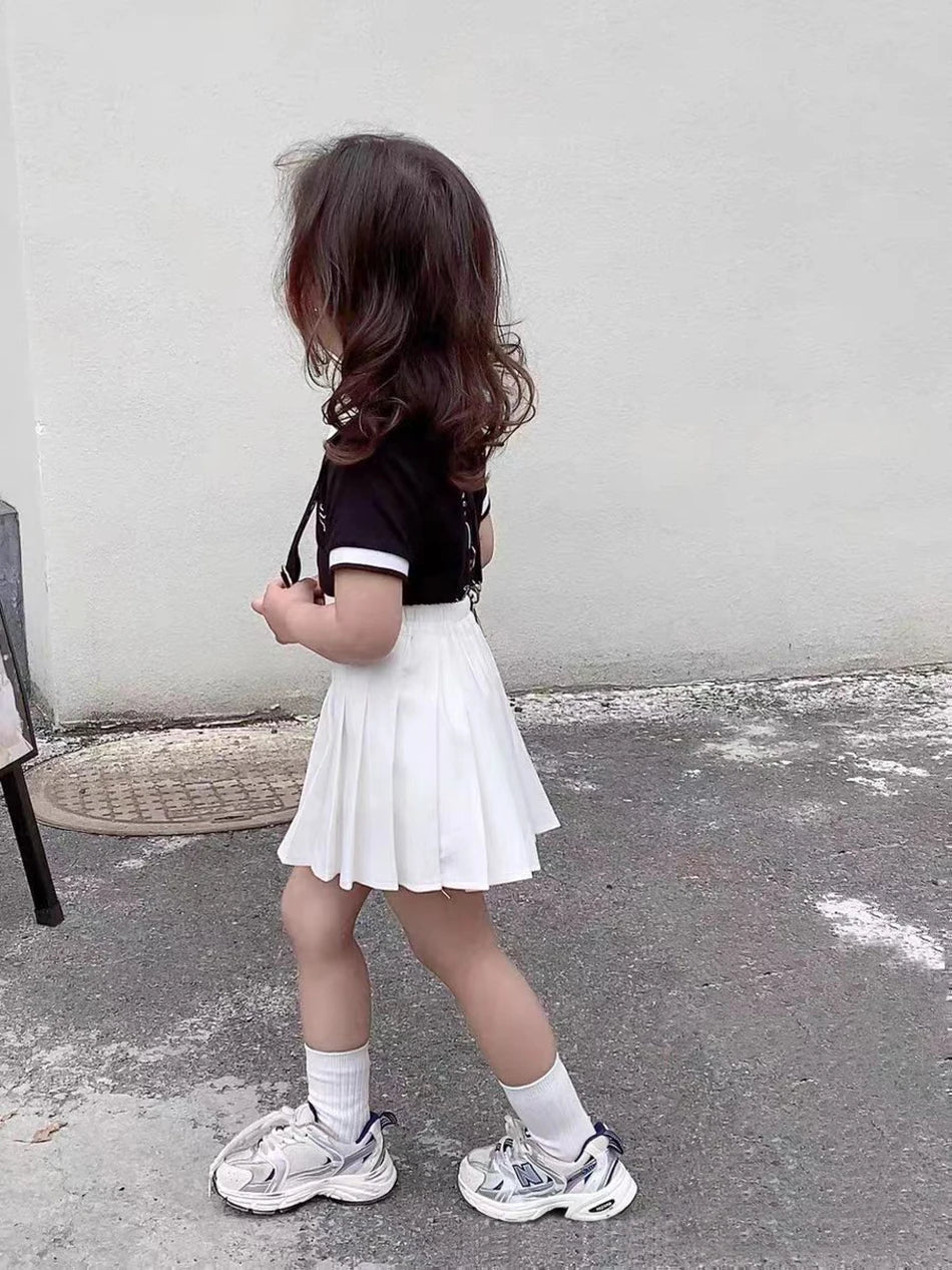 Teen Girl Summer Dress Kids Fashion Solid Color Pleated High Waist A-Line Skirt Children Casual Elastic Waist Mini Skirt Bottoms