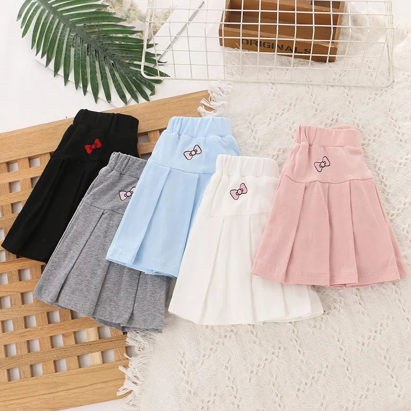 Girls Skirt 2025 New Summer Cute Sweet Solid Outer Wear Casual Simple Pleated Kids Skirt Safety Pants Design 4-10Y